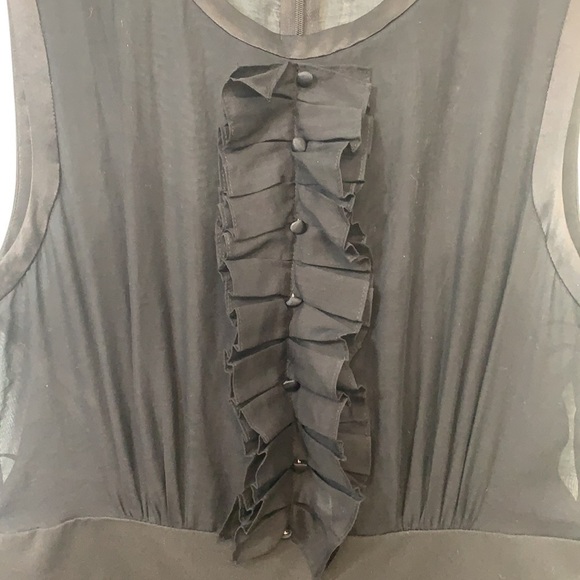 BCBGMaxAzria || Black Tuxedo Ruffle Sheer Sleeveless Sheath Silk Cotton Dress 6 - Picture 8 of 17